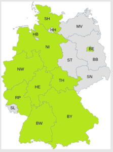 Die aktuellen Landesverbände der V-Partei³ (in hellgrün)