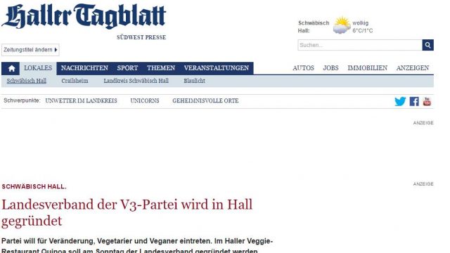 Landesverband der V3-Partei wird in Hall gegründet