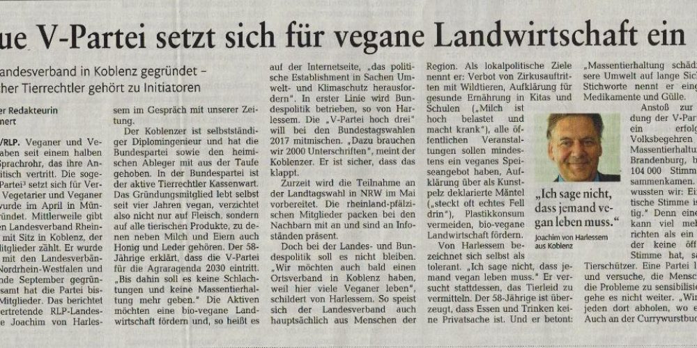 V-Partei³ &#8211; setzt sich für vegane Landwirtschaft ein