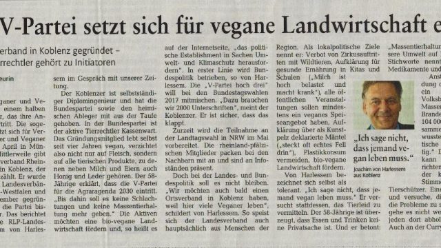 V-Partei³ – setzt sich für vegane Landwirtschaft ein