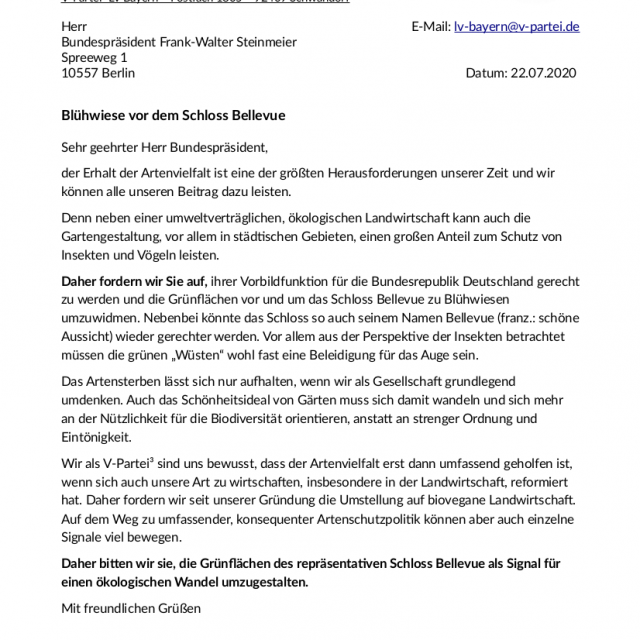 Offener Brief an den Bundespräsidenten für mehr Artenvielfalt