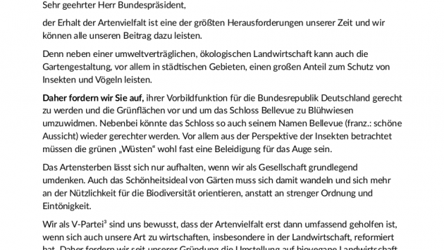 Offener Brief an den Bundespräsidenten für mehr Artenvielfalt